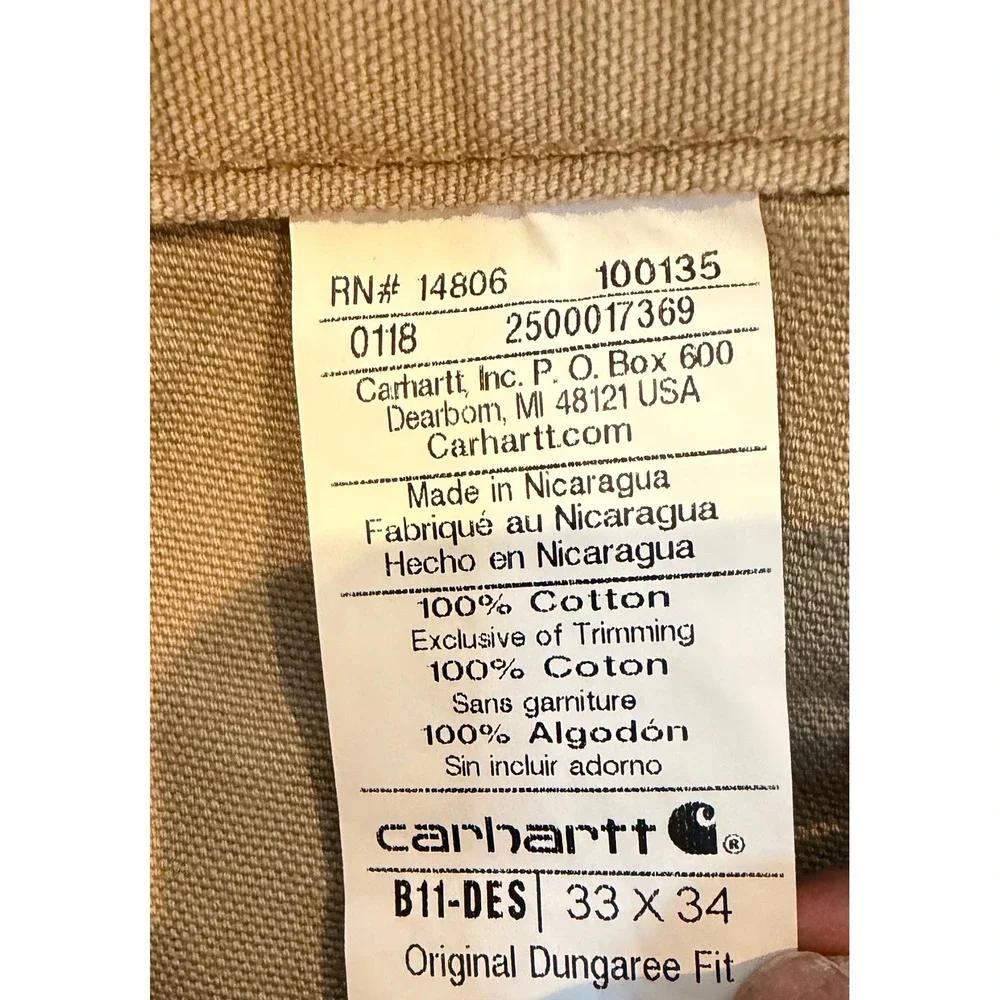 Carhartt B11-DES Mens Work Dungaree Pants Desert 33x34 Gorpcore‎ Outdoor Utility